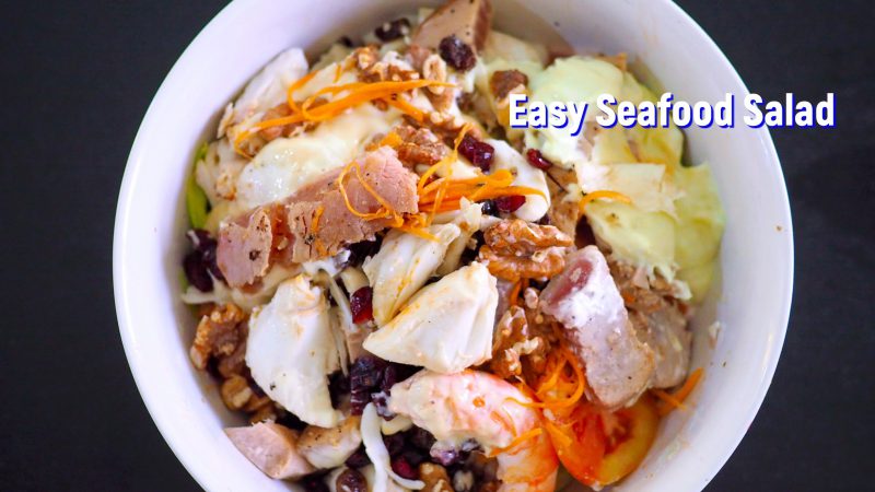 Easy seafood salad สลัดอาหารทะเล กุ้ง ปู ปลา